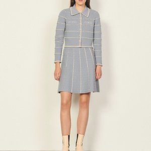 Sandro Infinity Blue Pearl Cardigan and Skirt SET NWOT
